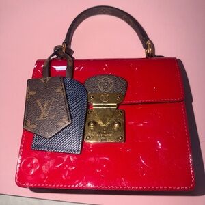 Louis Vuitton Red Patent Top Handle Mini Bag with Monogram Accents Spring Street